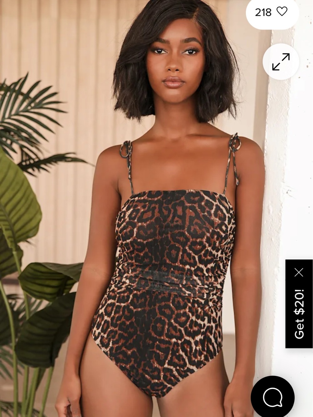 Like New Lulus Sultry Hour Tan Leopard Print Mesh Ruched Bodysuit Size Medium